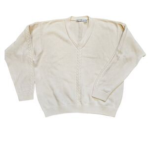 Vtg Claiborne Cable Knit Cream Sweater Mens M Grandpa Grunge Cottagecore Y2K